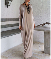 Maxi Dress – Sand Color / Off The Shoulder Option